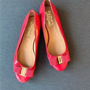 Salvatore Ferragamo Red Patent Vara Bow Flats